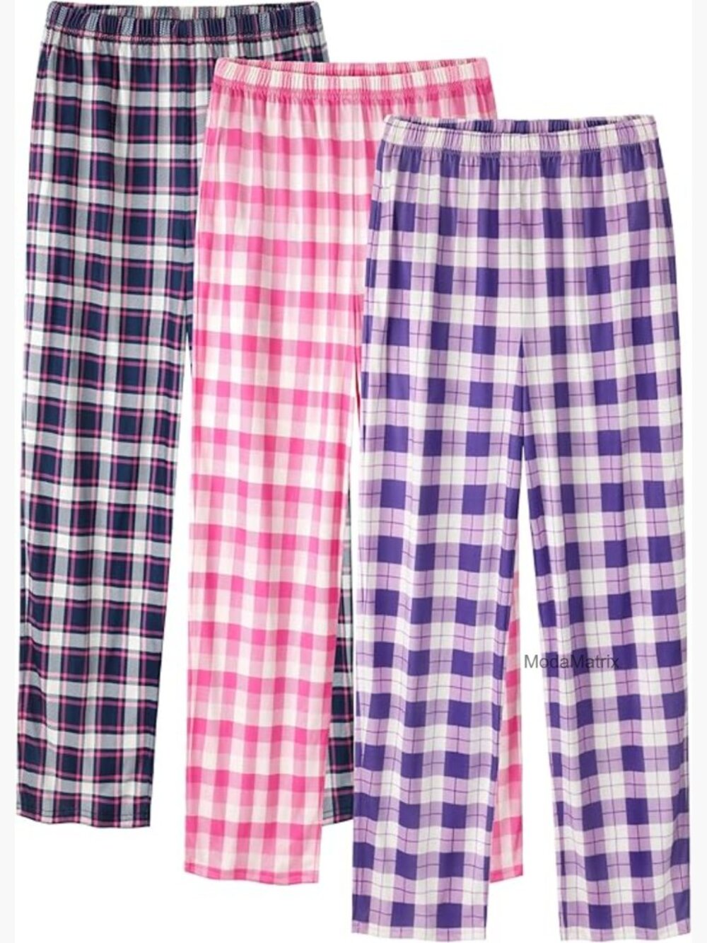 Kids Pajama Pants 3 Pack Soft Plaid Lounge Sleep Bottoms with Pockets - Picture 1 of 6